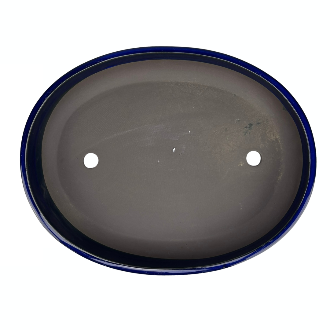 Bonsai-skål - oval, glaseret, blå (47 cm bred)