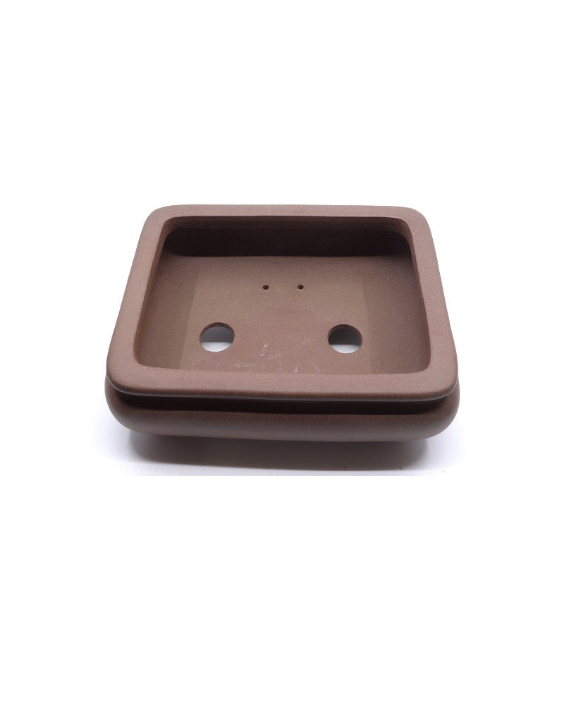 Bonsai pot Yixing ongeglazuurd rechthoekig met ronde hoeken 20cm