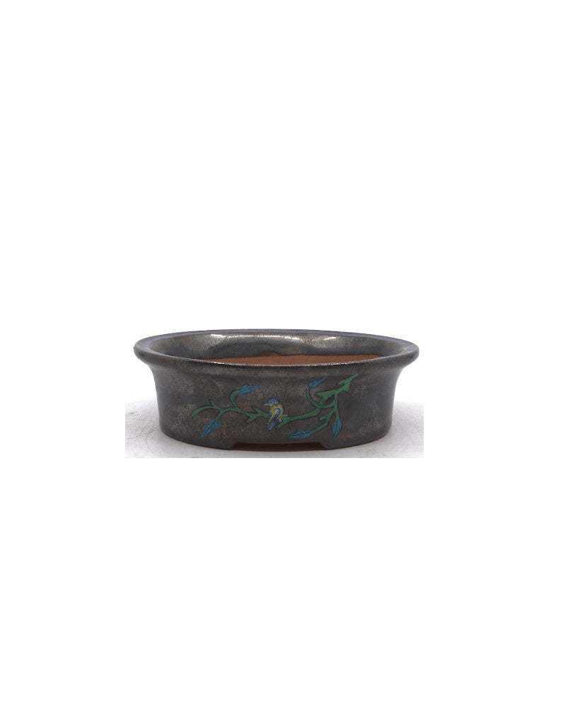 Bonsai pot handgeschilderde vogel ovaal 16cm