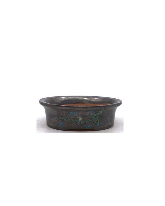 Bonsai pot handgeschilderde vogel ovaal 16cm