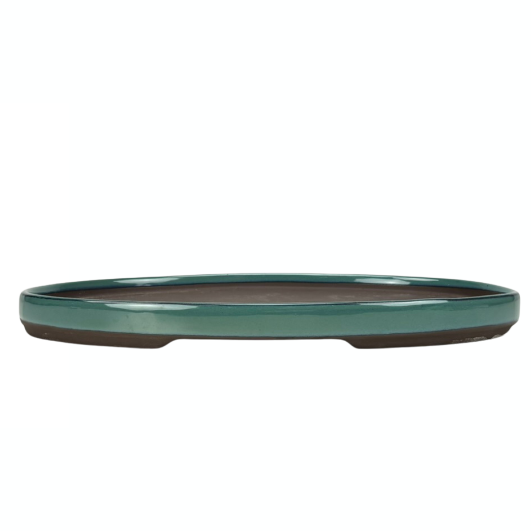 Bonsaiskål - oval, glaseret, grøn (45 cm bred)
