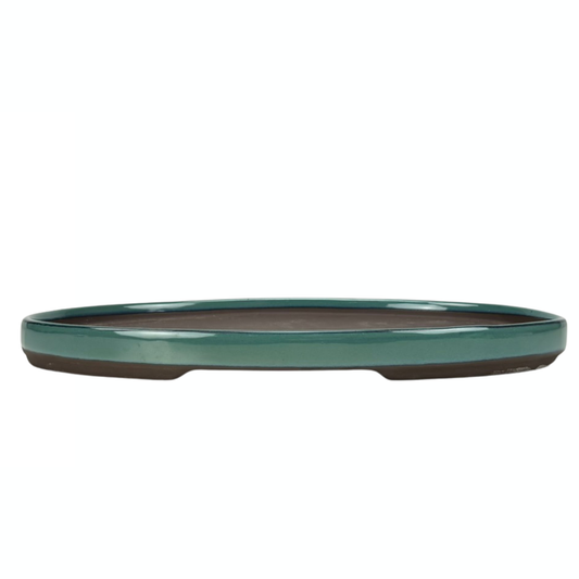 Bonsaiskål - oval, glaseret, grøn (45 cm bred)