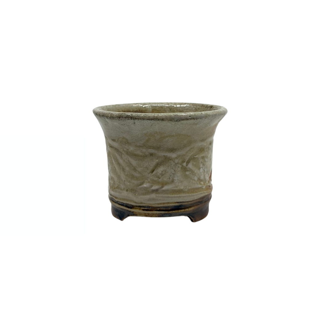 Shohin Bonsai pot creme med krydsende linjer René Lecocq 9cm