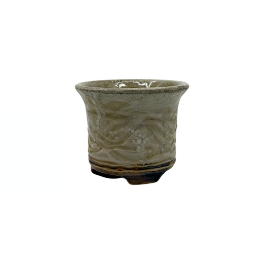 Shohin Bonsai pot creme med krydsende linjer René Lecocq 9cm