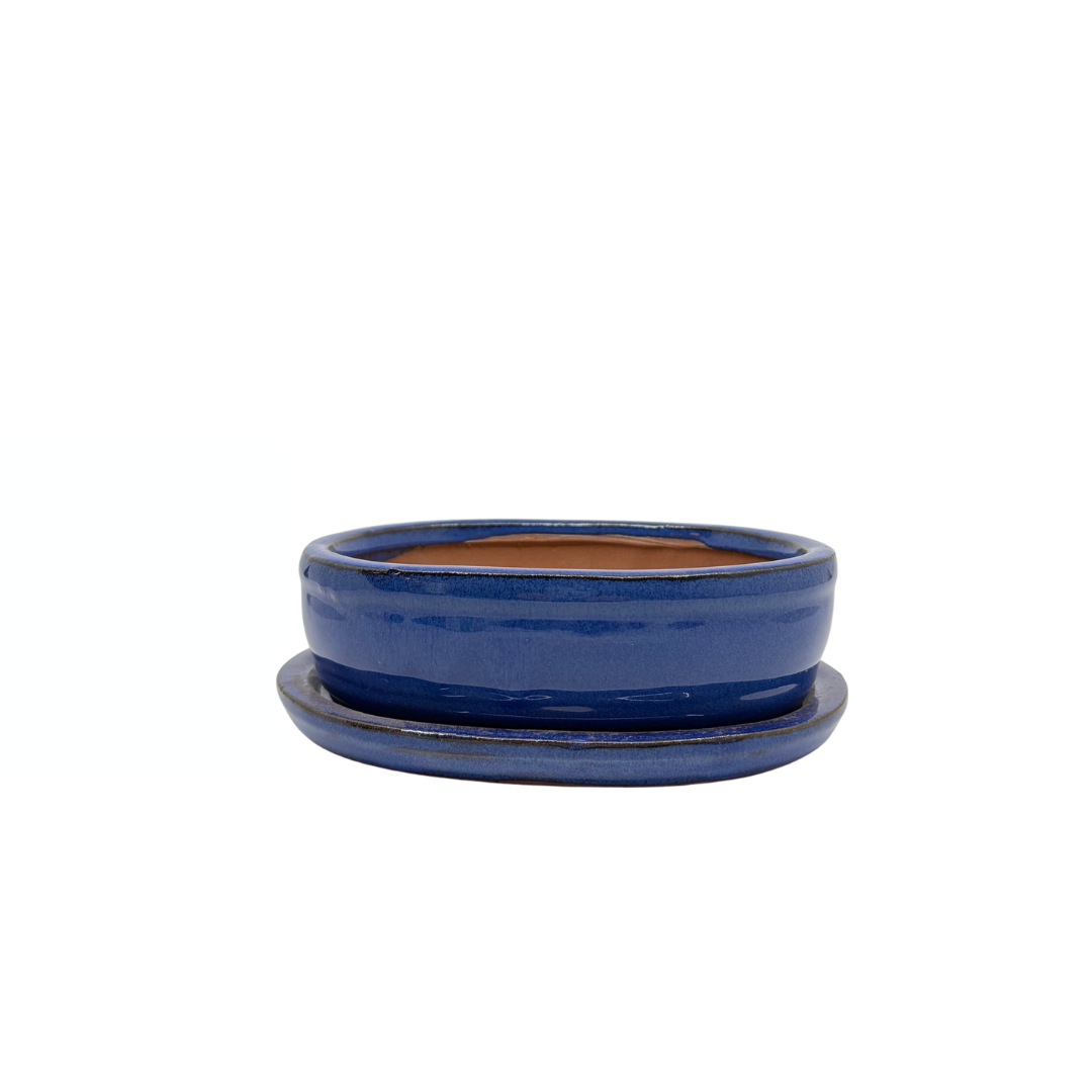 Bonsai-pot blå oval 16 cm - sæt