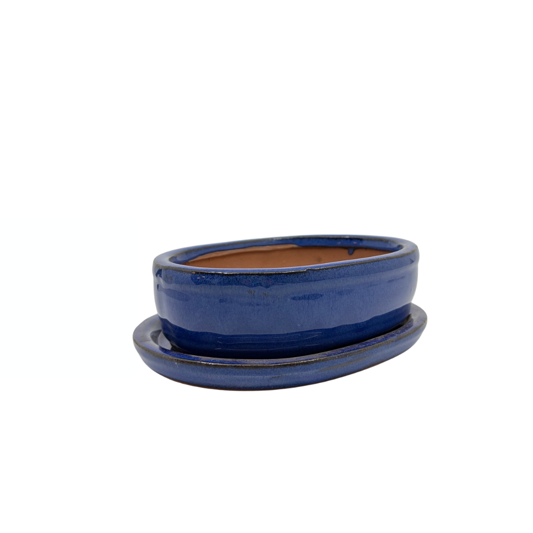 Bonsai-pot blå oval 16 cm - sæt