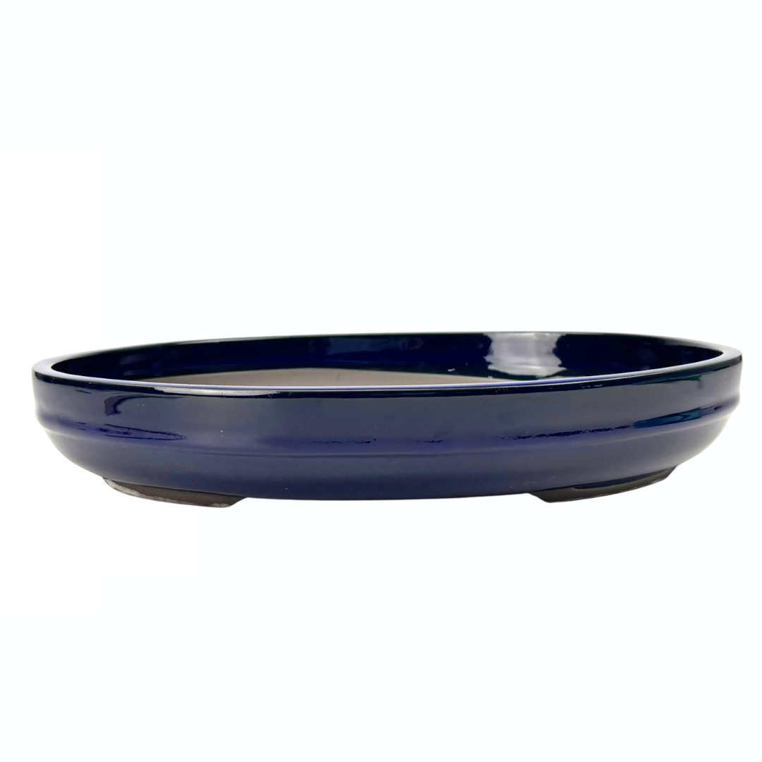 Bonsai-skål - oval, glaseret, blå (47 cm bred)