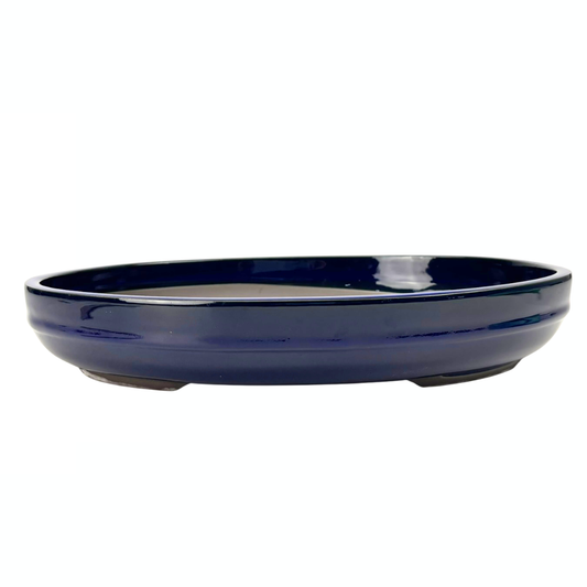 Bonsai-skål - oval, glaseret, blå (47 cm bred)