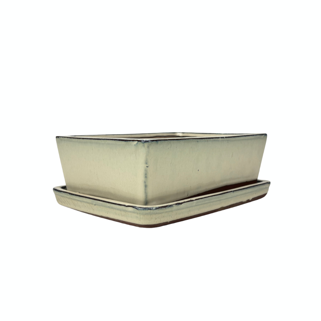 Bonsai-pot creme rektangulær 25cm - sæt