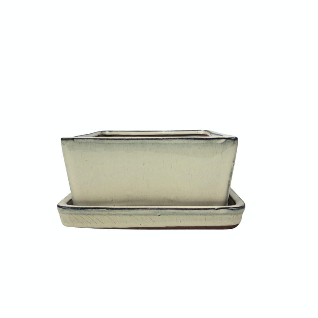 Bonsai-pot creme rektangulær 25cm - sæt