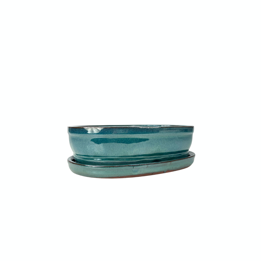 Bonsai-pot grøn oval 16 cm - sæt