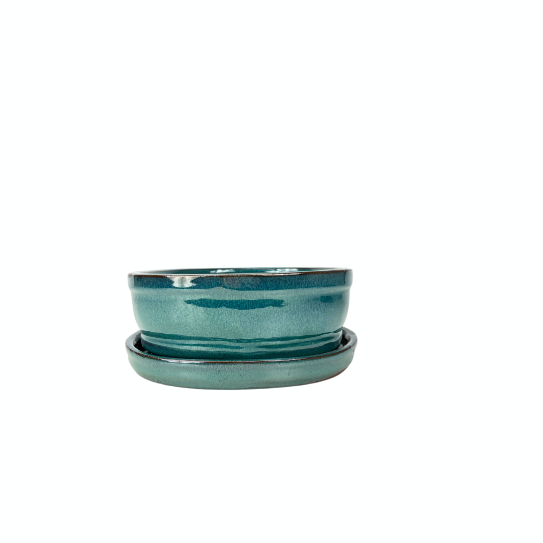 Bonsai-pot grøn oval 16 cm - sæt
